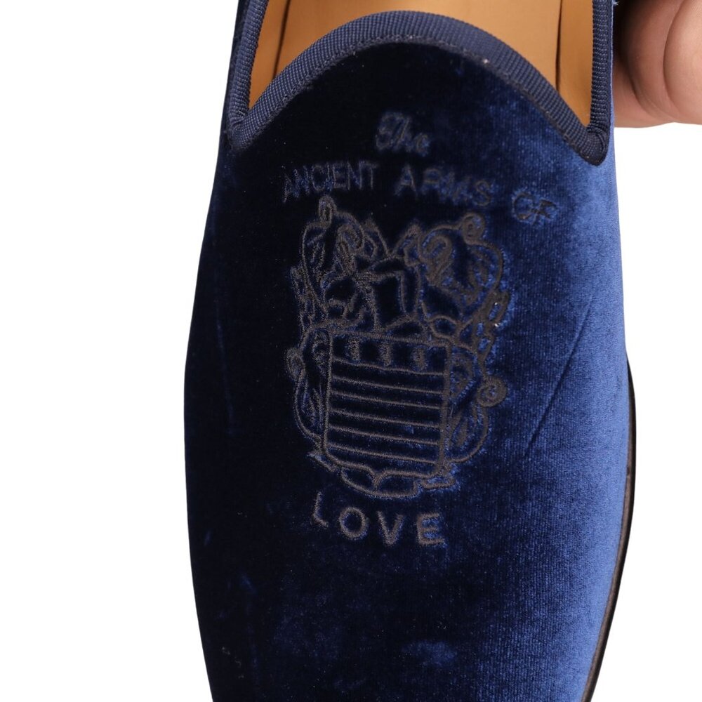 NEW Blu Scarpa Italy Men 19.5 Navy Blue Velvet Dress Shoe Slipper Formal Loafers - Picture 13 of 14